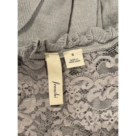 NWOT Frenchi Anthropologie Light Blue Grey Lace Knit Sweater Tie‎ Neck - Picture 3 of 6